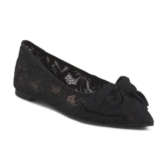Jack Rogers Debra Black Floral Lace Detail Ballet Bow Flats - Picture 1 of 3